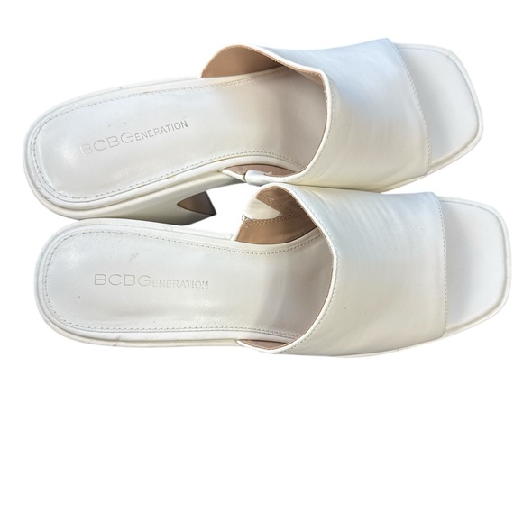 BCBGeneration Ivory Platform Mules • Square Toe Block Heel Slides • Size 10 - Picture 6 of 6